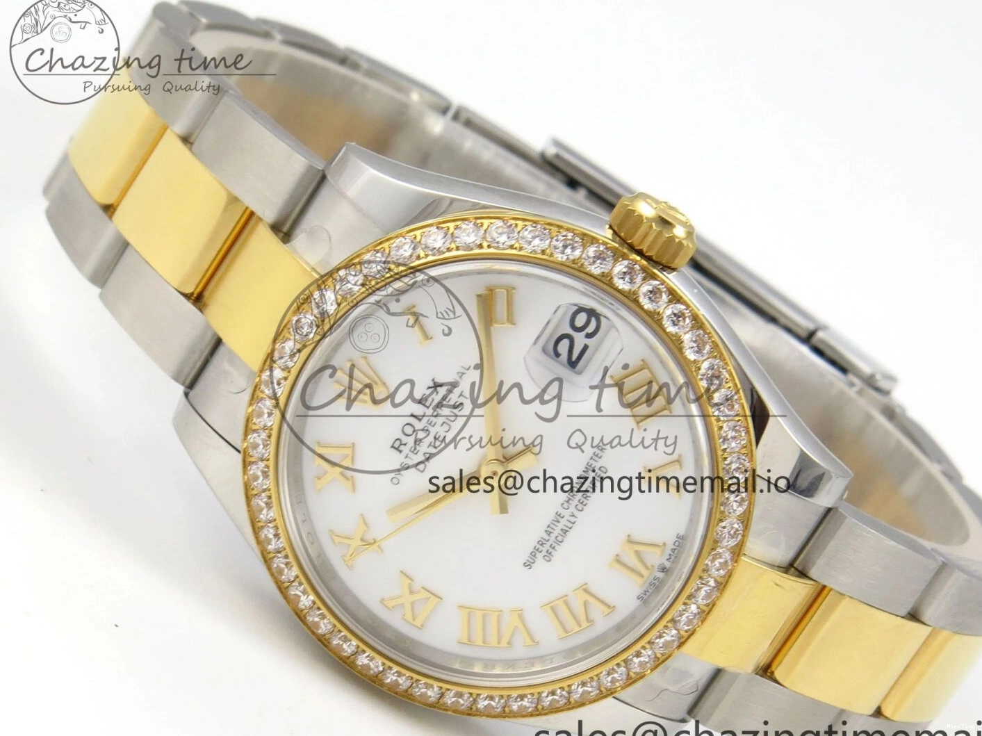 MiroTime 0511 DateJust 31 278383RBR THBF 1:1 Best Edition 904L Steel White Roman Dial Diamonds Bezel on SS YG Oyster Bracelet HZ Cal. Minimalist 44